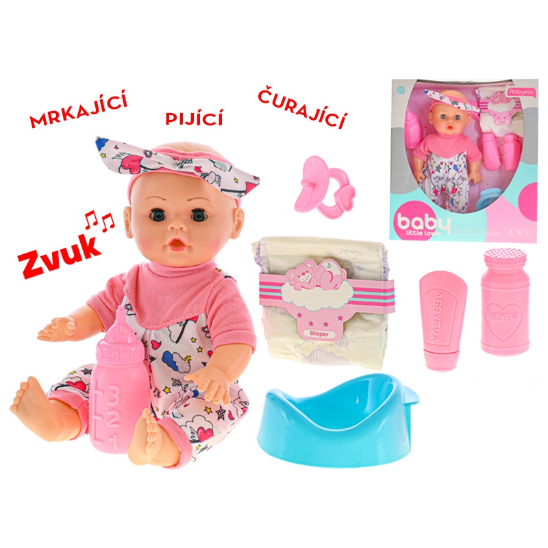 Miminko 29cm mrkající, pijící a čurající na baterie